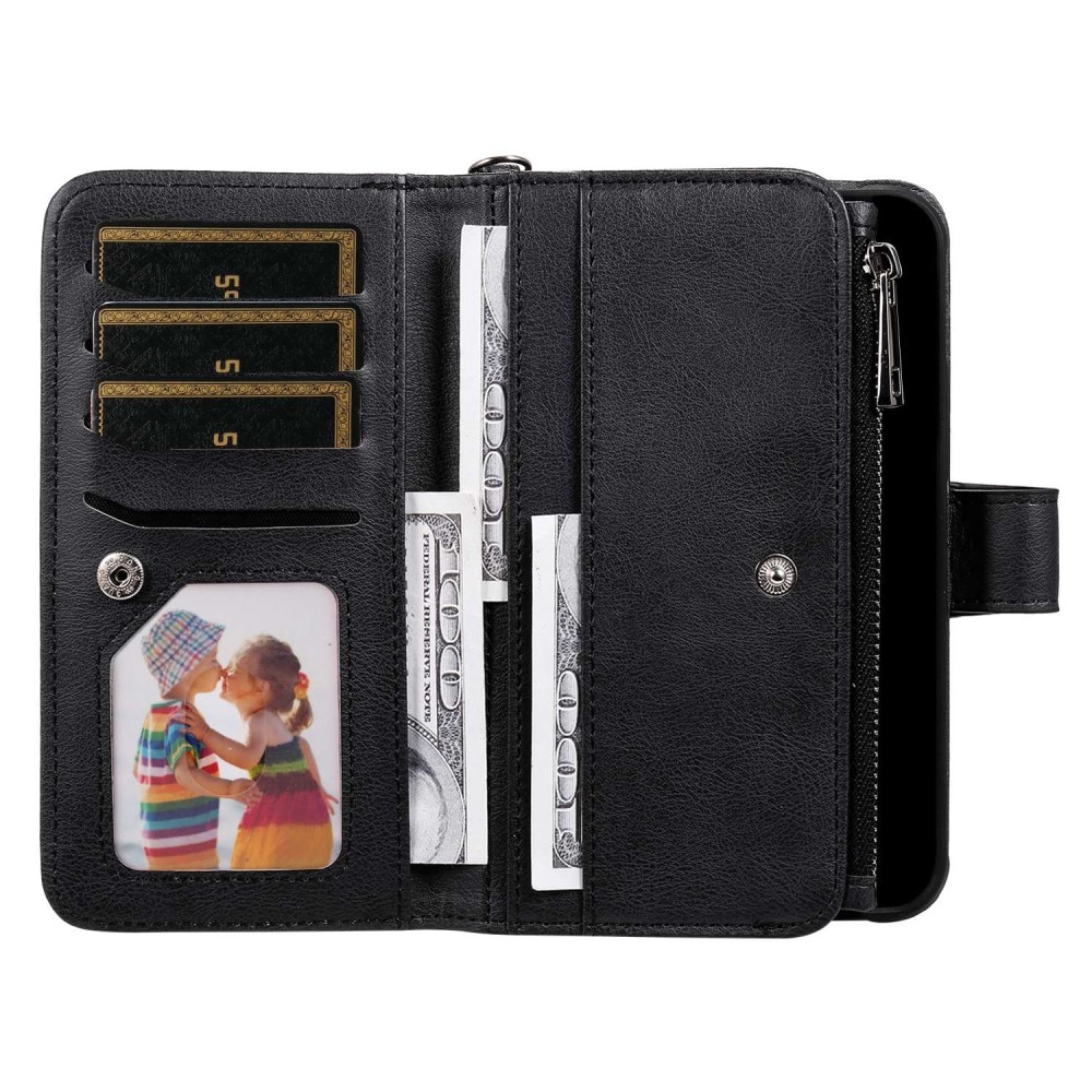 iPhone 14 Plus Zipper Magnet Wallet Zwart