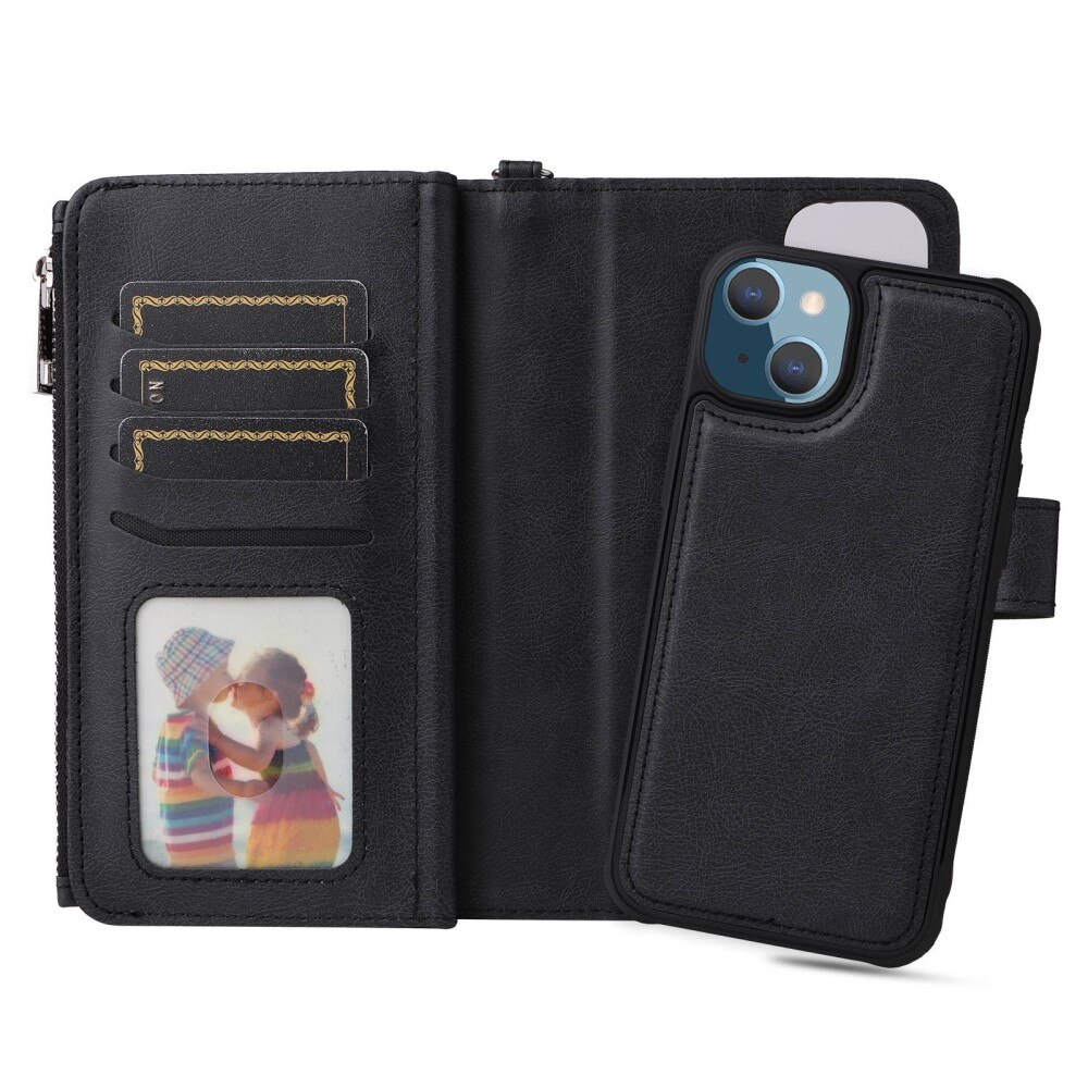 iPhone 14 Plus Zipper Magnet Wallet Zwart