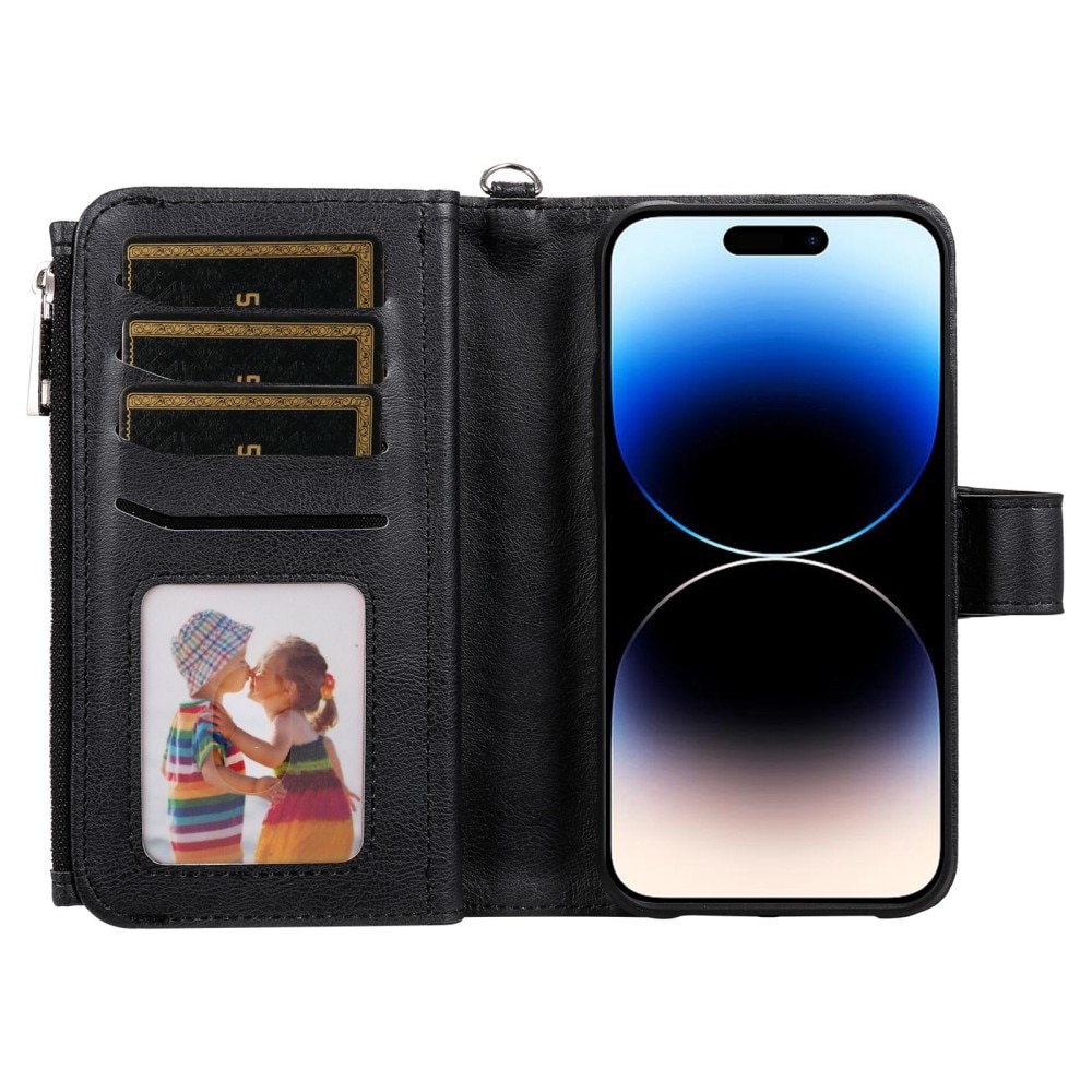 iPhone 14 Pro Max Zipper Magnet Wallet Zwart