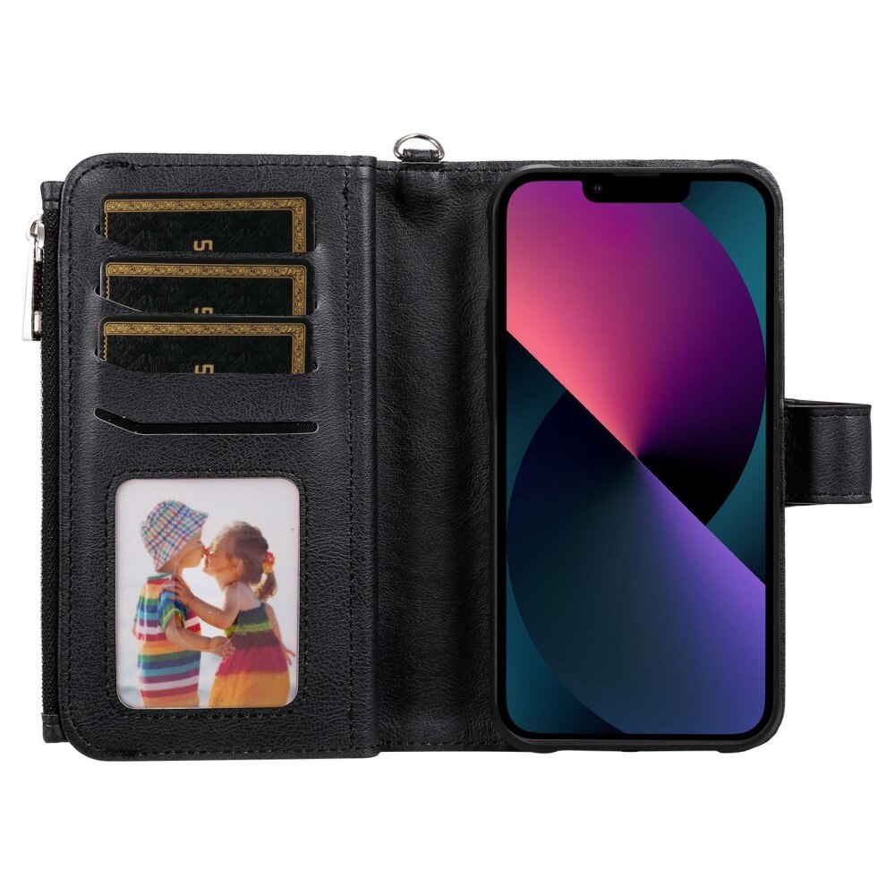 iPhone 14 Zipper Magnet Wallet Zwart