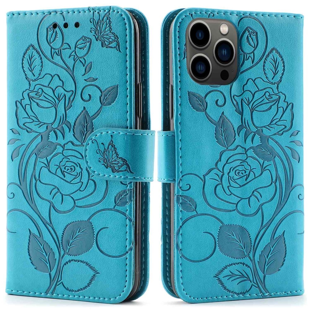 iPhone 12/12 Pro Leren Rozenhoesje Blauw