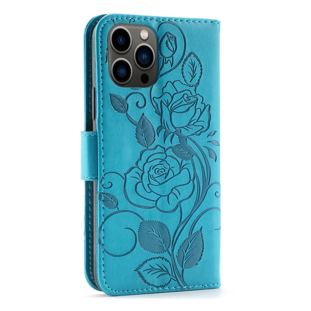 iPhone 12/12 Pro Leren Rozenhoesje Blauw