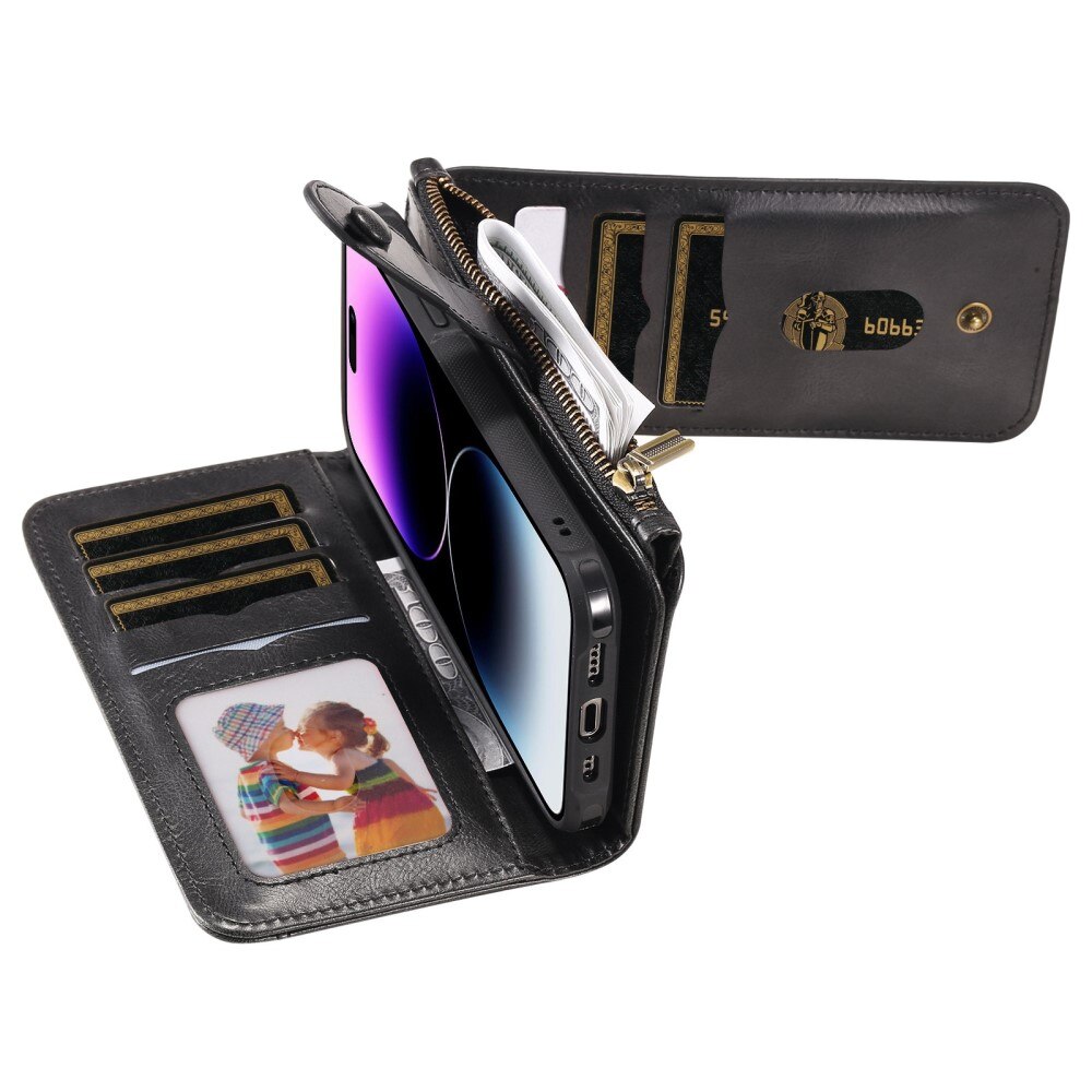 iPhone 14 Pro Max Magnet Leather Multi-Wallet Zwart