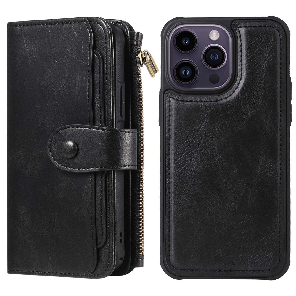 iPhone 14 Pro Max Magnet Leather Multi-Wallet Zwart