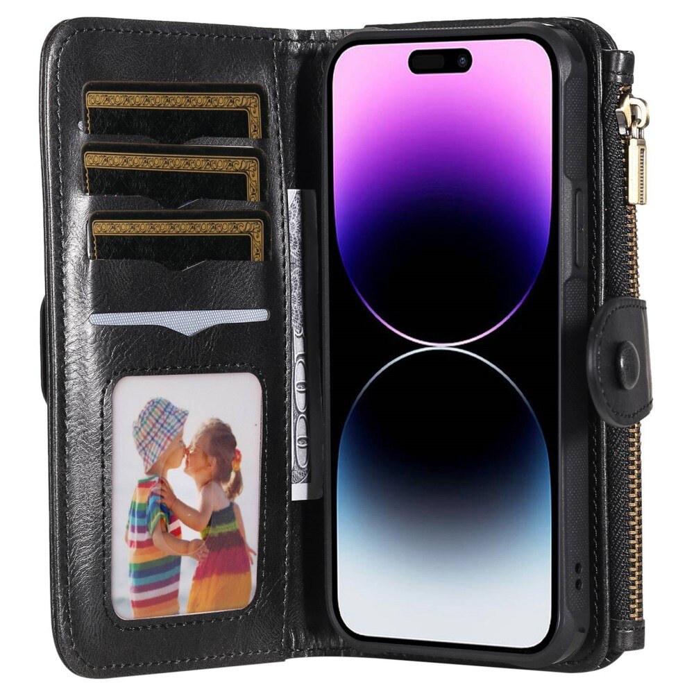 iPhone 14 Pro Max Magnet Leather Multi-Wallet Zwart