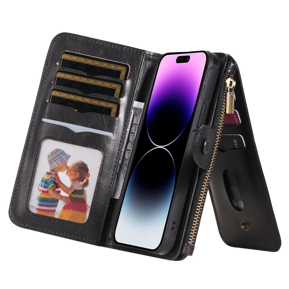 iPhone 14 Pro Max Magnet Leather Multi-Wallet Zwart