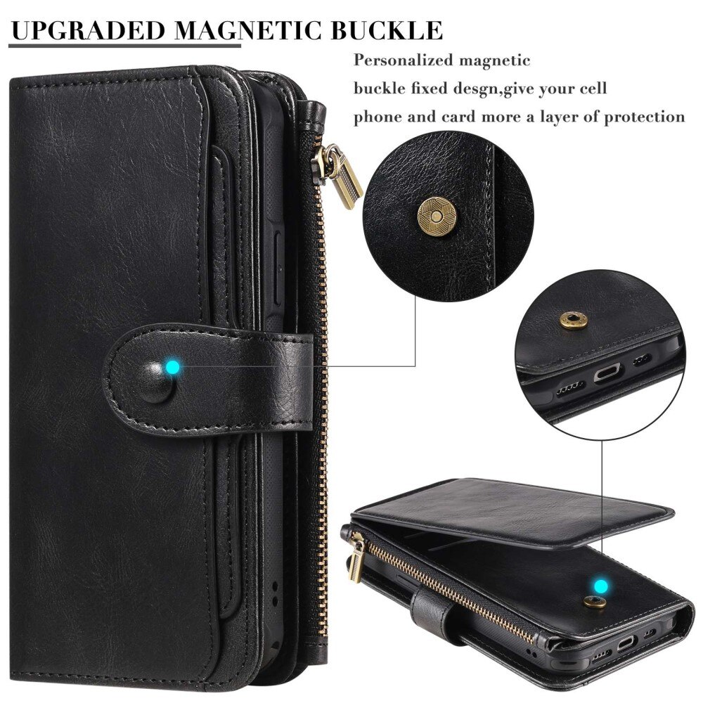 iPhone 14 Pro Max Magnet Leather Multi-Wallet Zwart