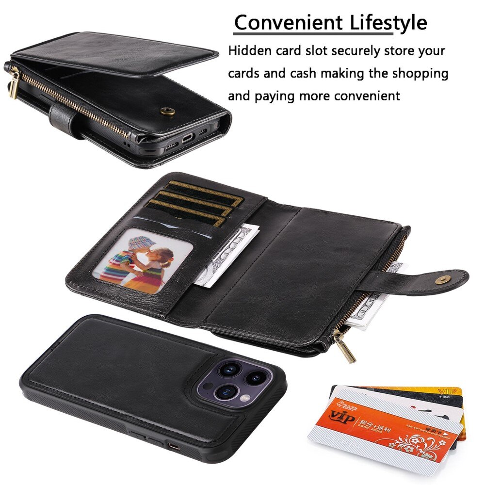 iPhone 14 Pro Max Magnet Leather Multi-Wallet Zwart