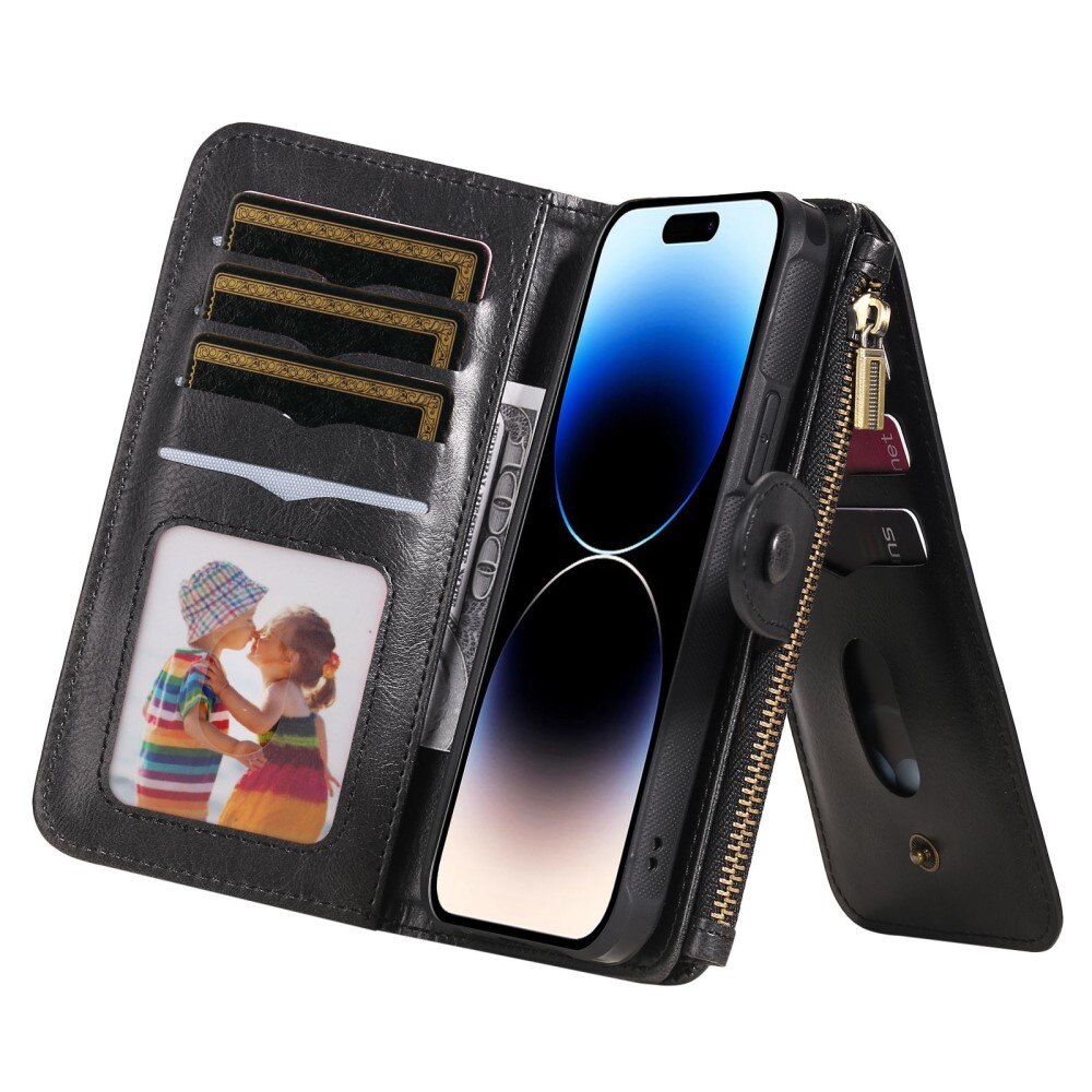 iPhone 14 Pro Magnet Leather Multi-Wallet Zwart