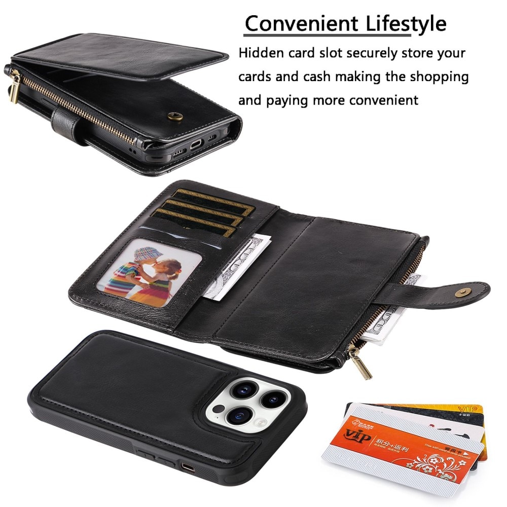 iPhone 14 Pro Magnet Leather Multi-Wallet Zwart