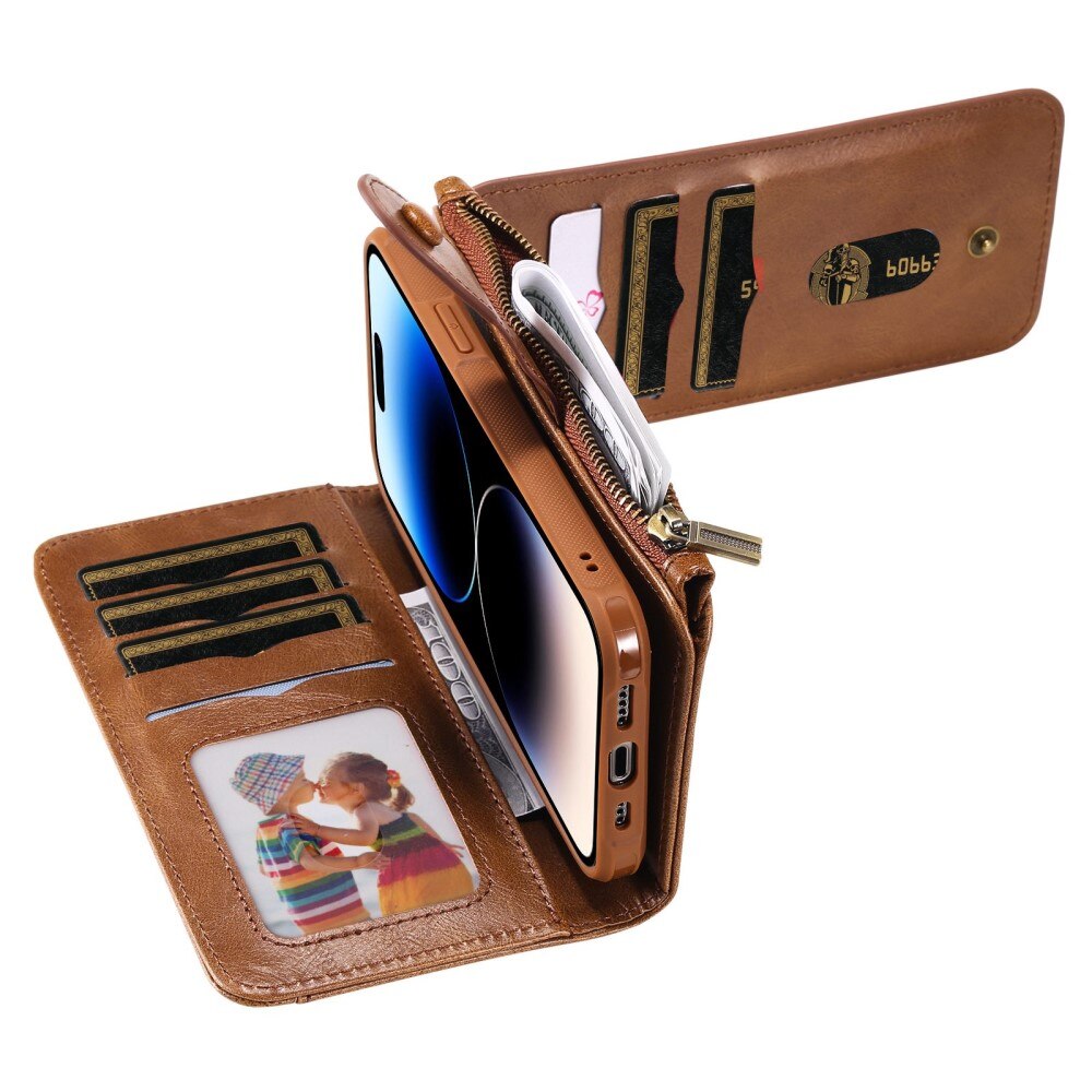 iPhone 14 Pro Magnet Leather Multi-Wallet Bruin