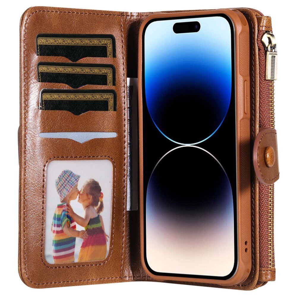 iPhone 14 Pro Magnet Leather Multi-Wallet Bruin