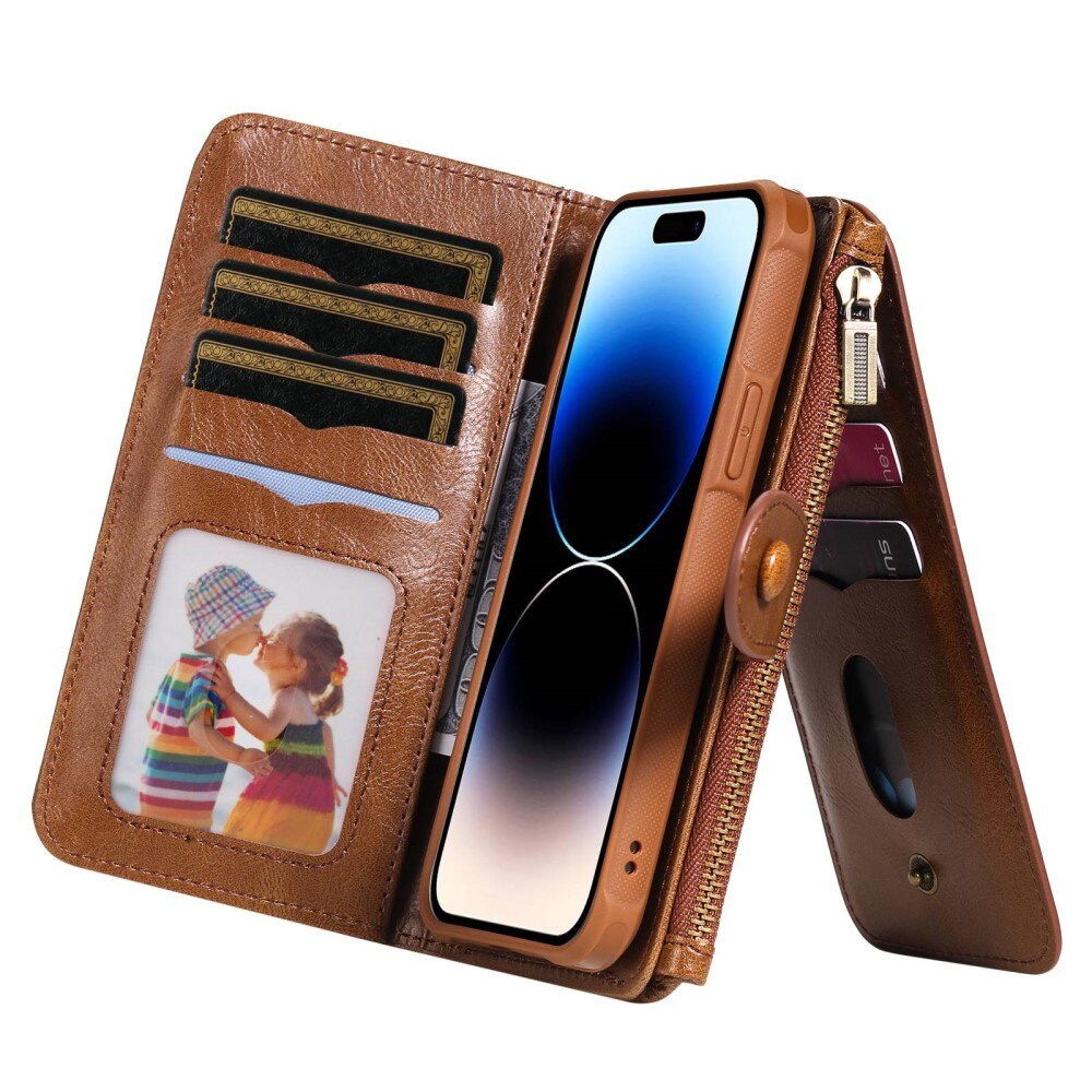 iPhone 14 Pro Magnet Leather Multi-Wallet Bruin