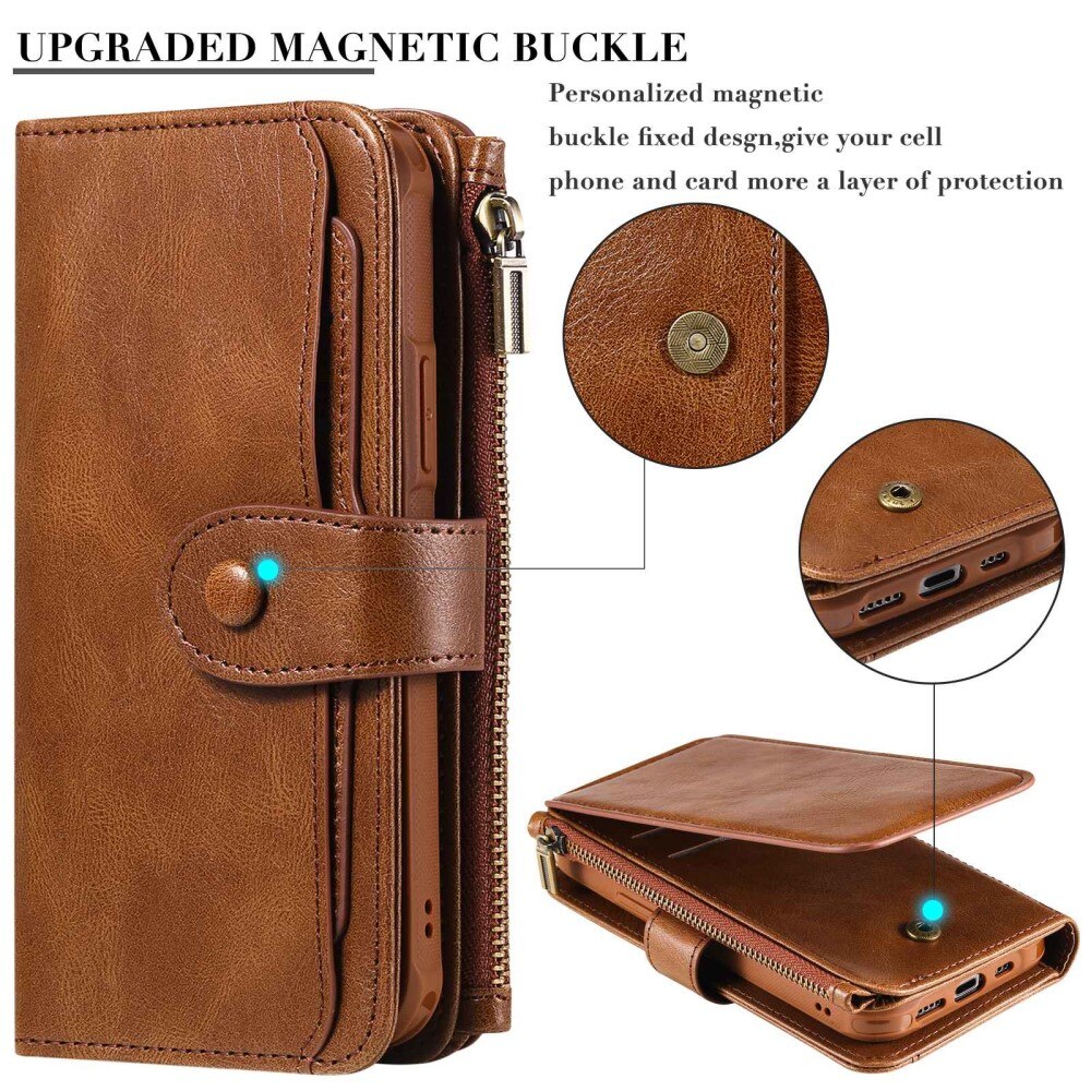 iPhone 14 Pro Magnet Leather Multi-Wallet Bruin