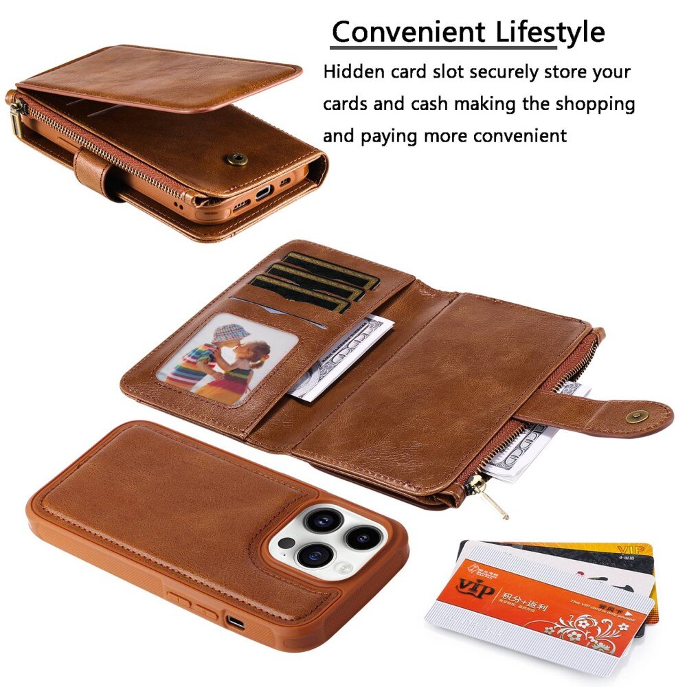 iPhone 14 Pro Magnet Leather Multi-Wallet Bruin