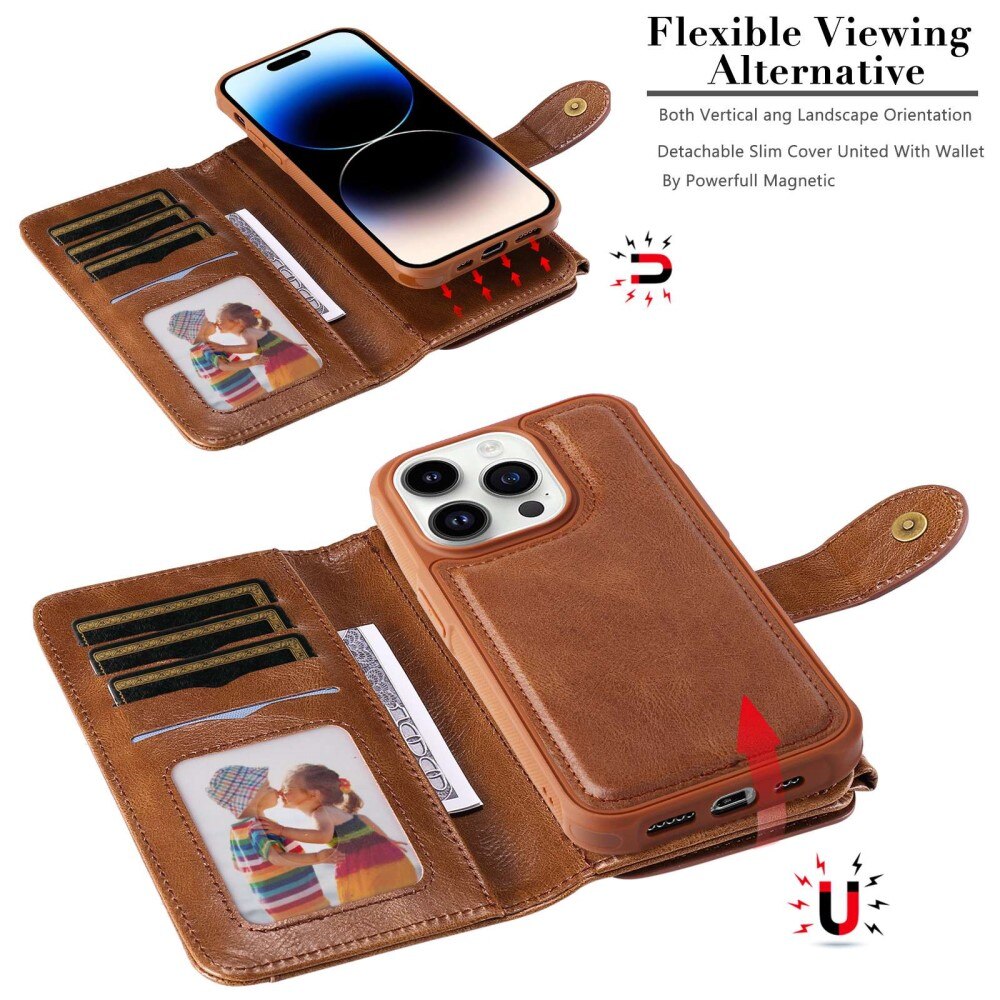 iPhone 14 Pro Magnet Leather Multi-Wallet Bruin