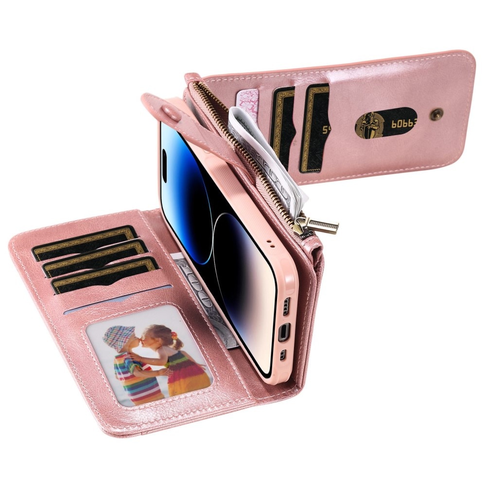 iPhone 14 Pro Magnet Leather Multi-Wallet Roze