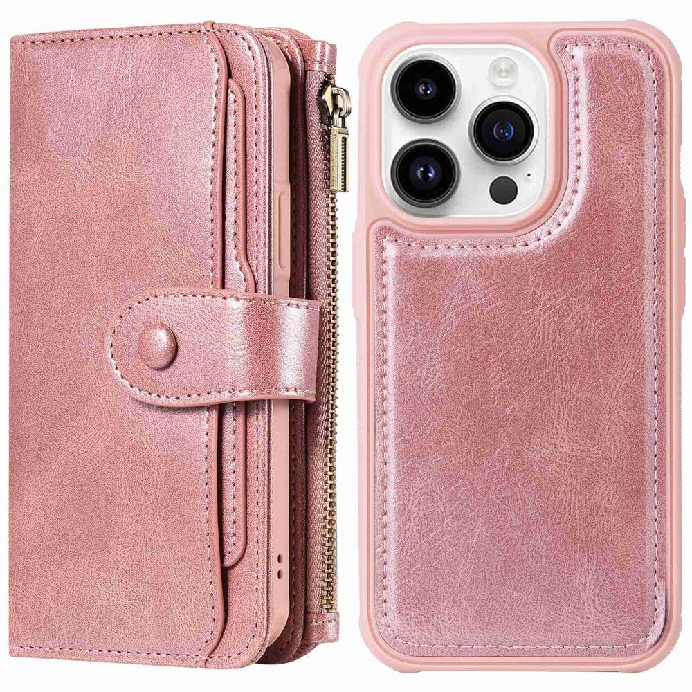 iPhone 14 Pro Magnet Leather Multi-Wallet Roze