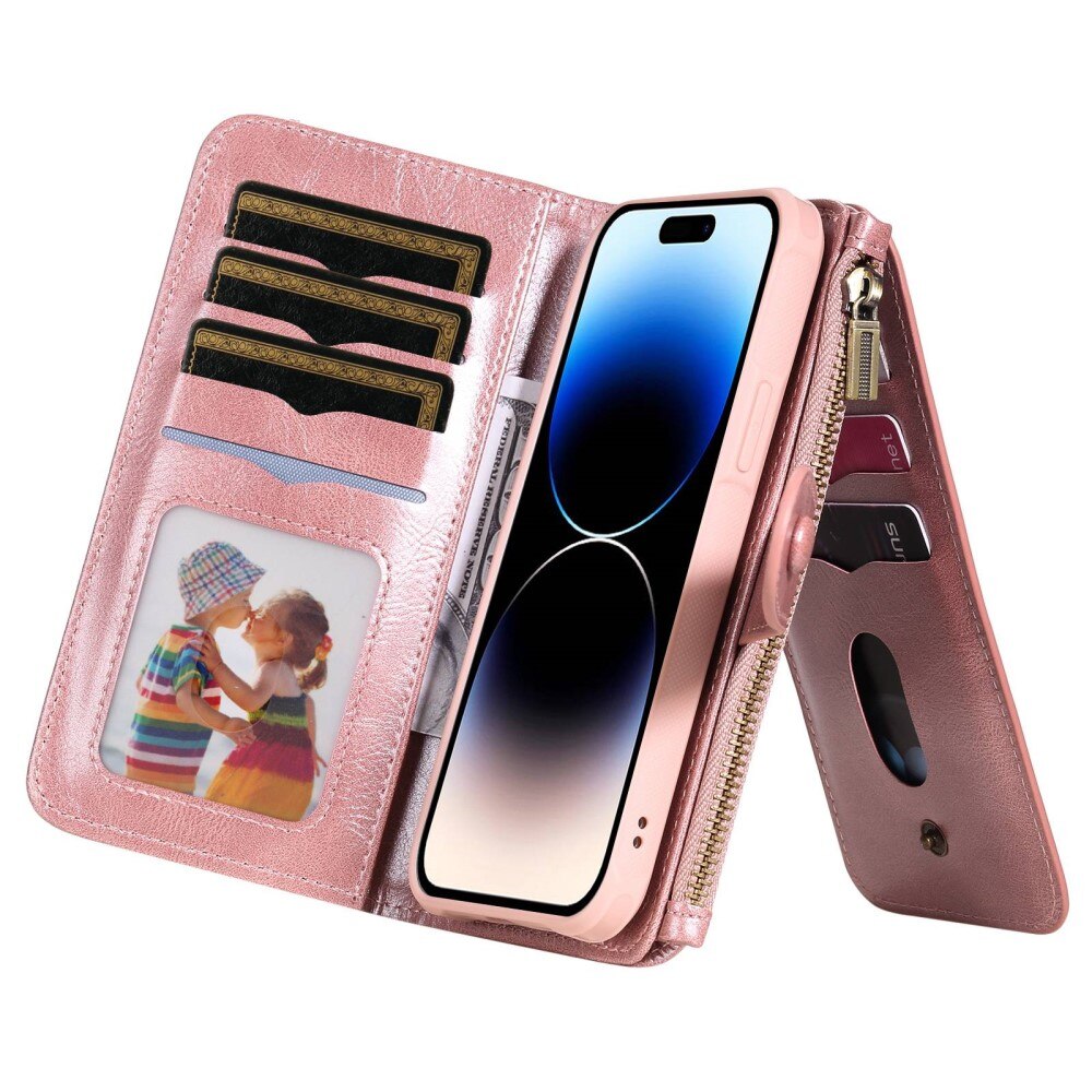 iPhone 14 Pro Magnet Leather Multi-Wallet Roze