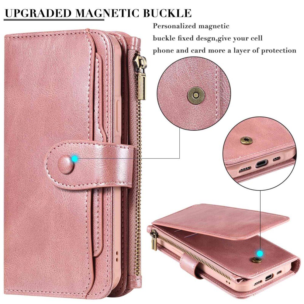 iPhone 14 Pro Magnet Leather Multi-Wallet Roze