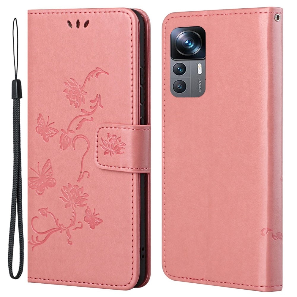 Xiaomi 12T/12T Pro Leren vlinderhoesje Roze