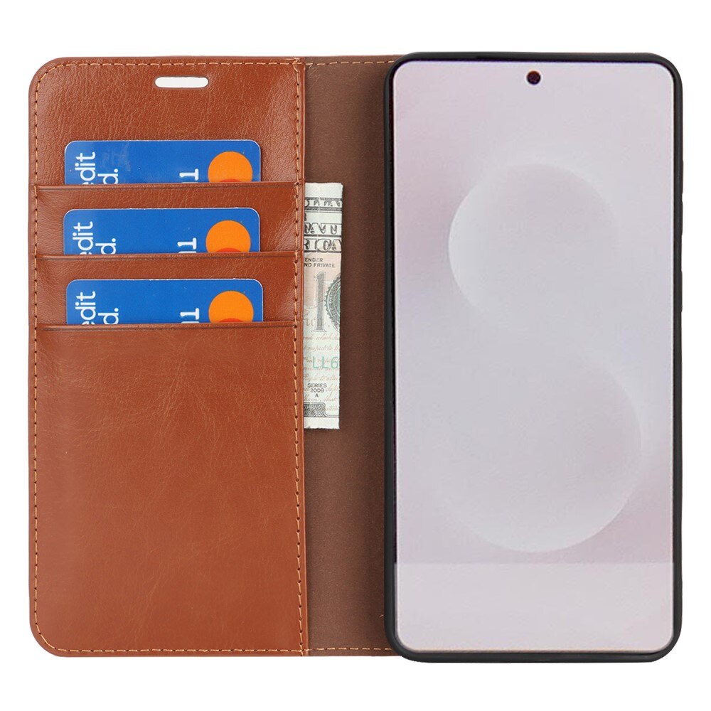 Samsung Galaxy S25 Edge Mobielhoesje Echt Leer Bruin