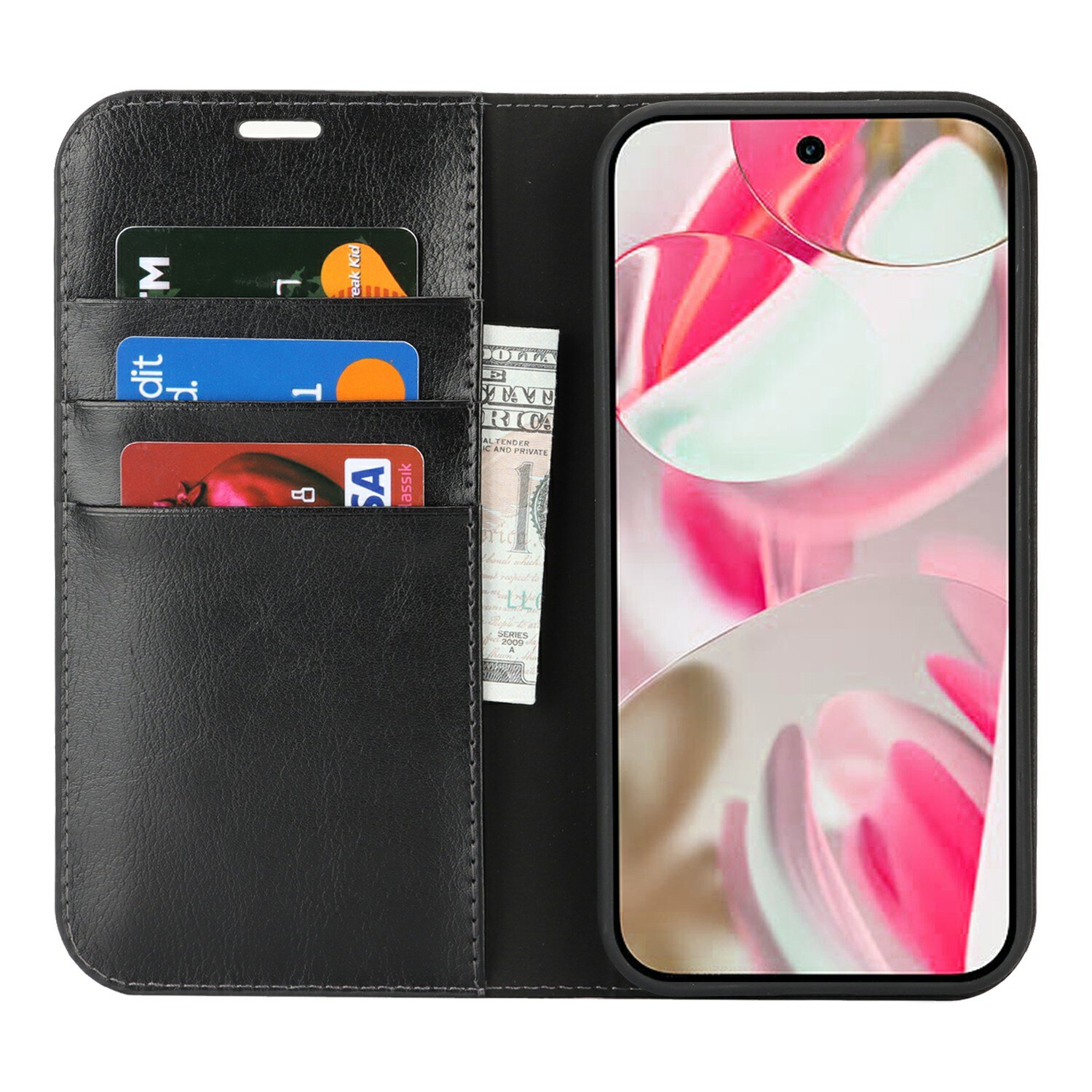 Google Pixel 10 Mobielhoesje Echt Leer Zwart