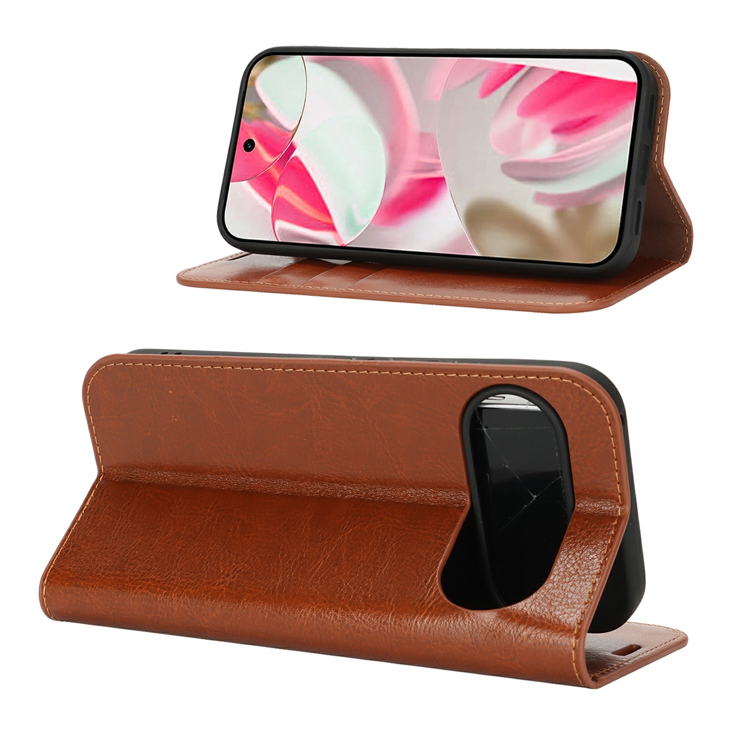 Google Pixel 10 Mobielhoesje Echt Leer Bruin