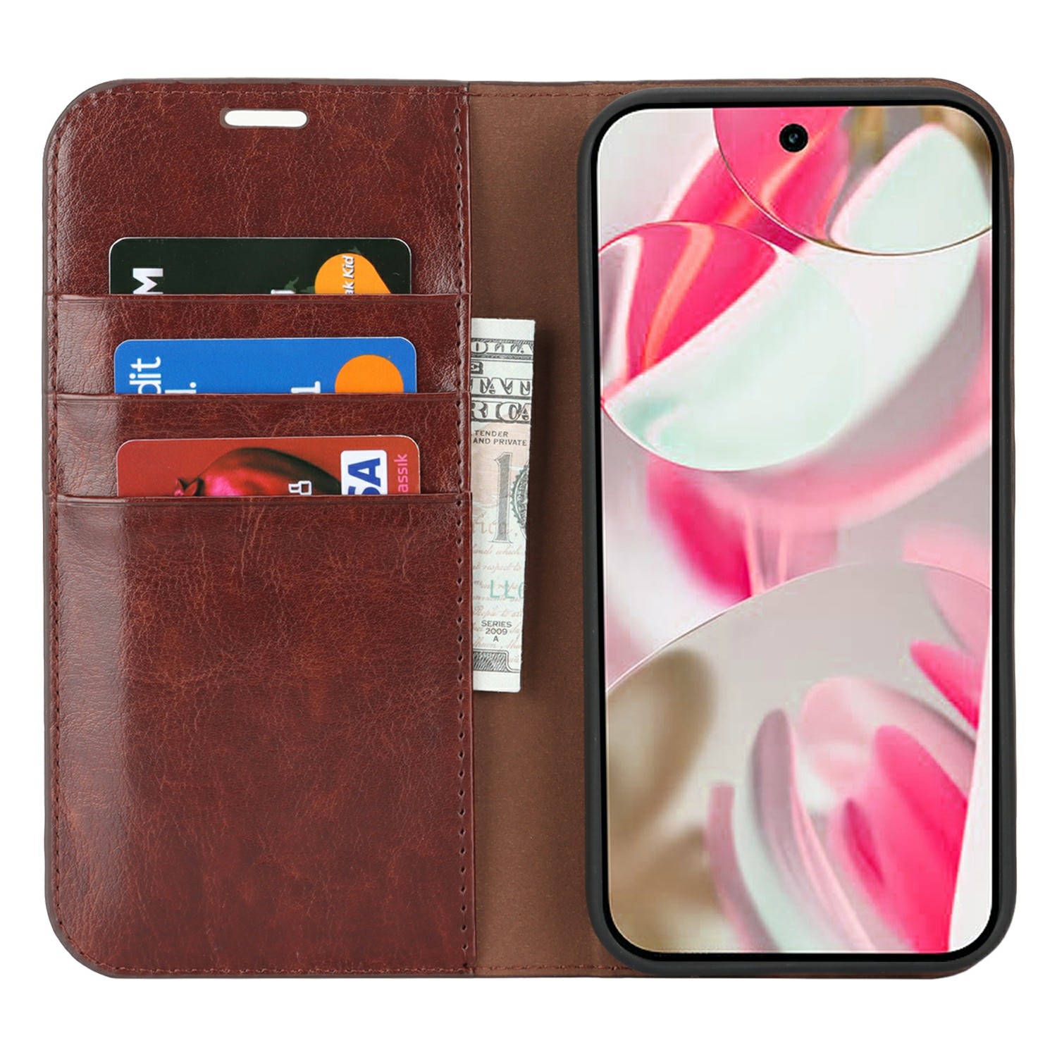 Google Pixel 10 Mobielhoesje Echt Leer Donkerbruin