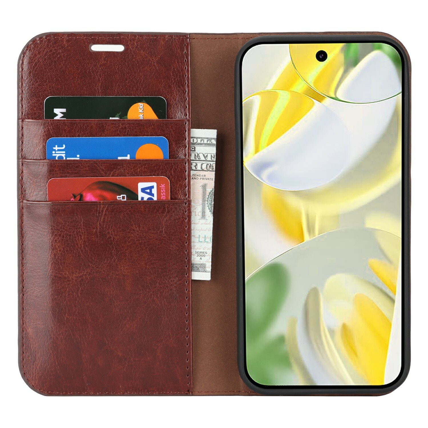 Google Pixel 10 Pro XL Mobielhoesje Echt Leer Donkerbruin