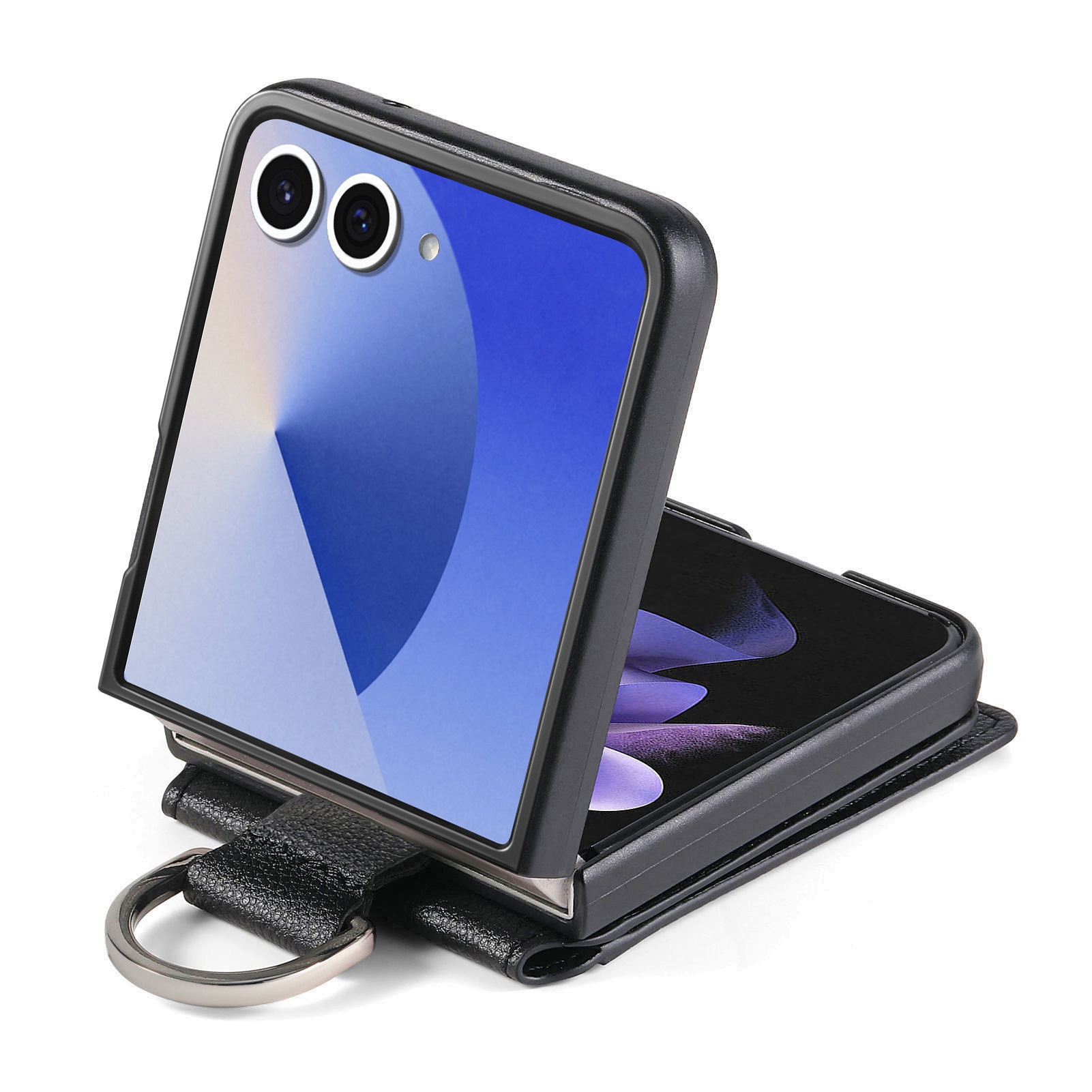 Samsung Galaxy Z Flip 7 Hoesje met Ringhouder + Cardslot, zwart