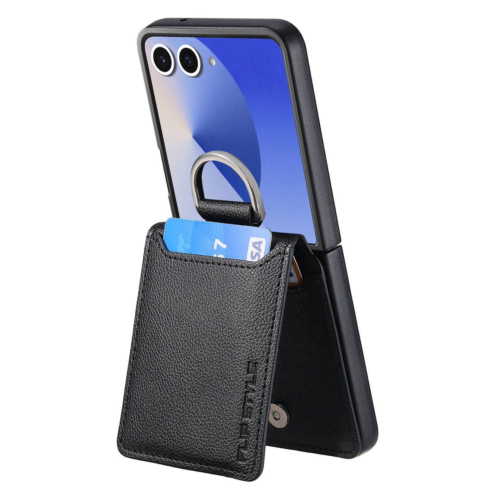 Samsung Galaxy Z Flip 7 Hoesje met Ringhouder + Cardslot, zwart