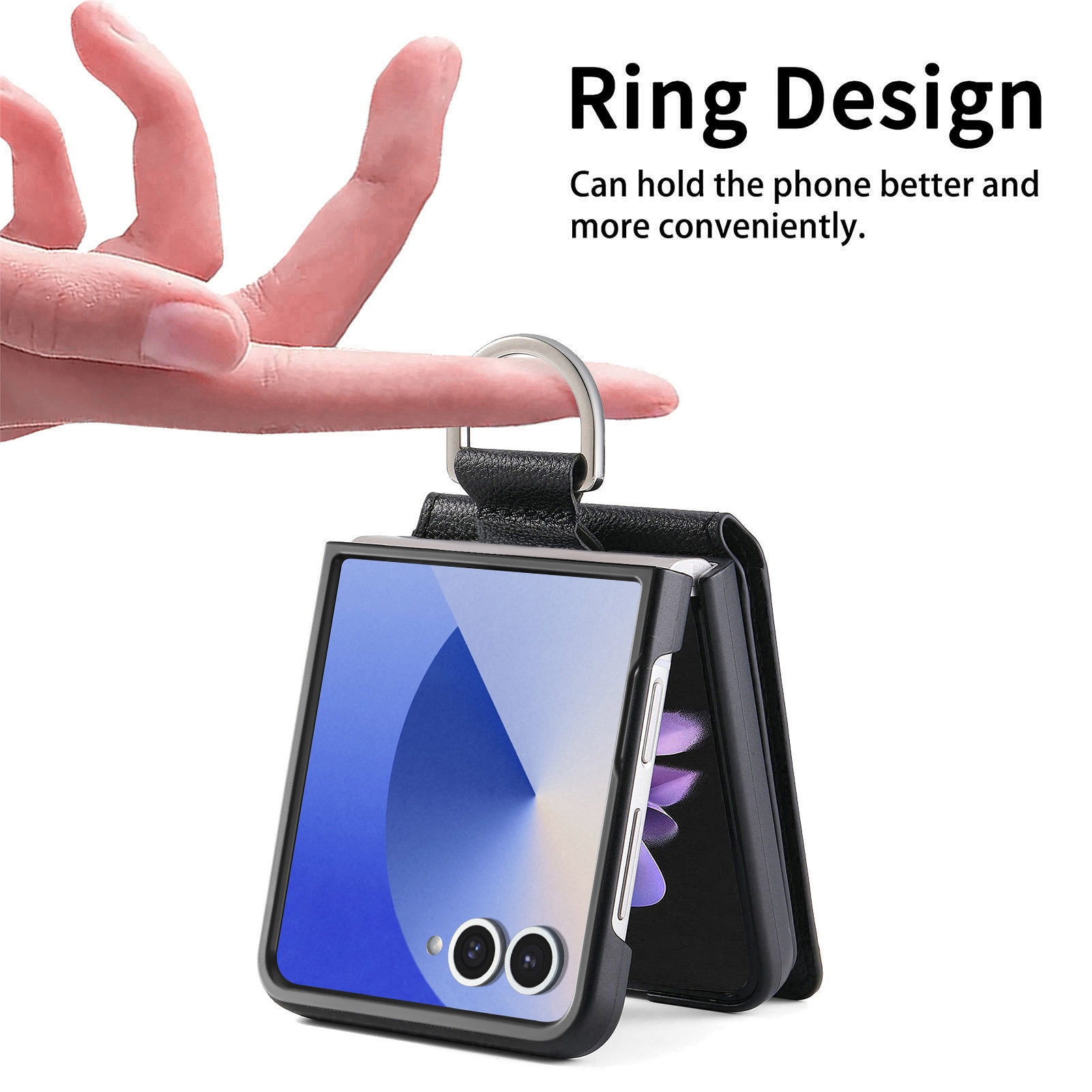 Samsung Galaxy Z Flip 7 Hoesje met Ringhouder + Cardslot, zwart
