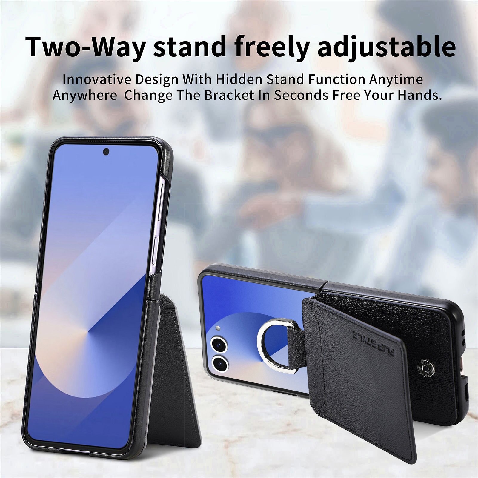 Samsung Galaxy Z Flip 7 Hoesje met Ringhouder + Cardslot, zwart