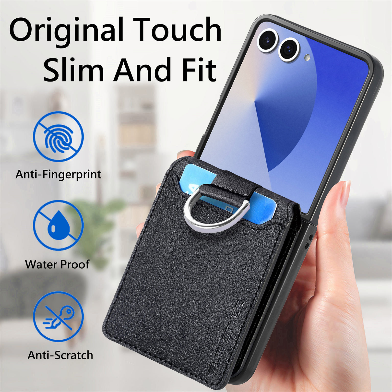 Samsung Galaxy Z Flip 7 Hoesje met Ringhouder + Cardslot, zwart