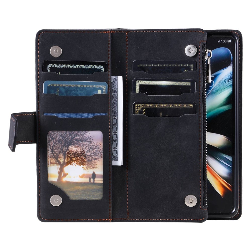 Samsung Galaxy Z Fold 4 Portemonnee tas Quilted Zwart