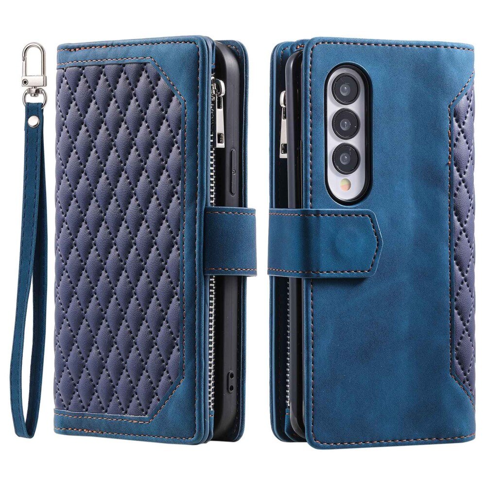 Samsung Galaxy Z Fold 4 Portemonnee tas Quilted Blauw