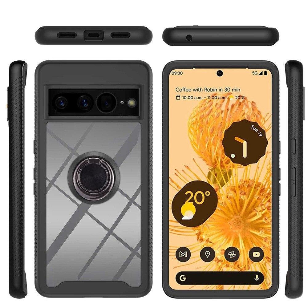 Google Pixel 7 Pro Full Cover Hoesje met ringhouder Zwart