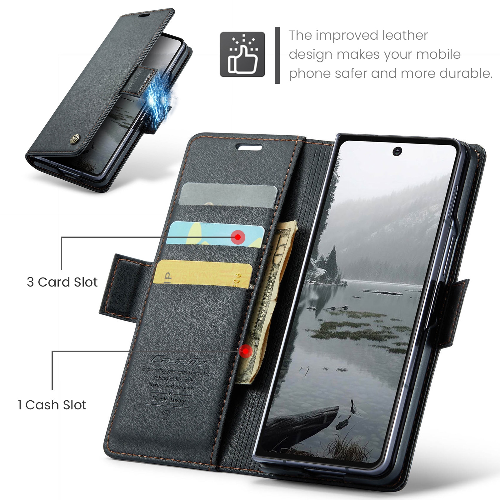 RFID blocking Slim Bookcover hoesje Samsung Galaxy Z Fold 7 zwart