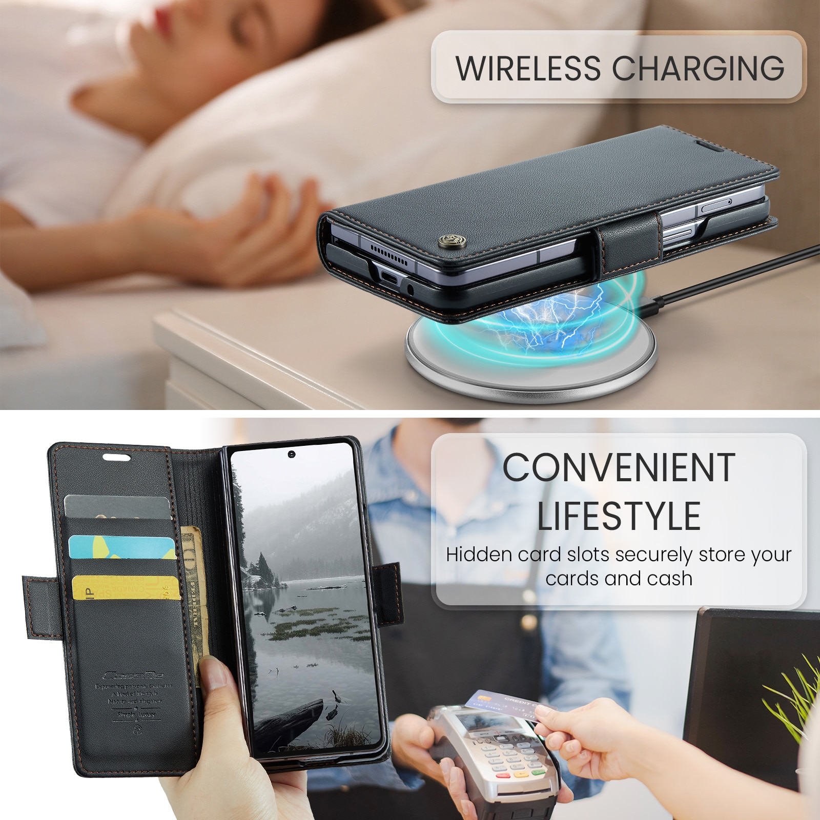 RFID blocking Slim Bookcover hoesje Samsung Galaxy Z Fold 7 zwart
