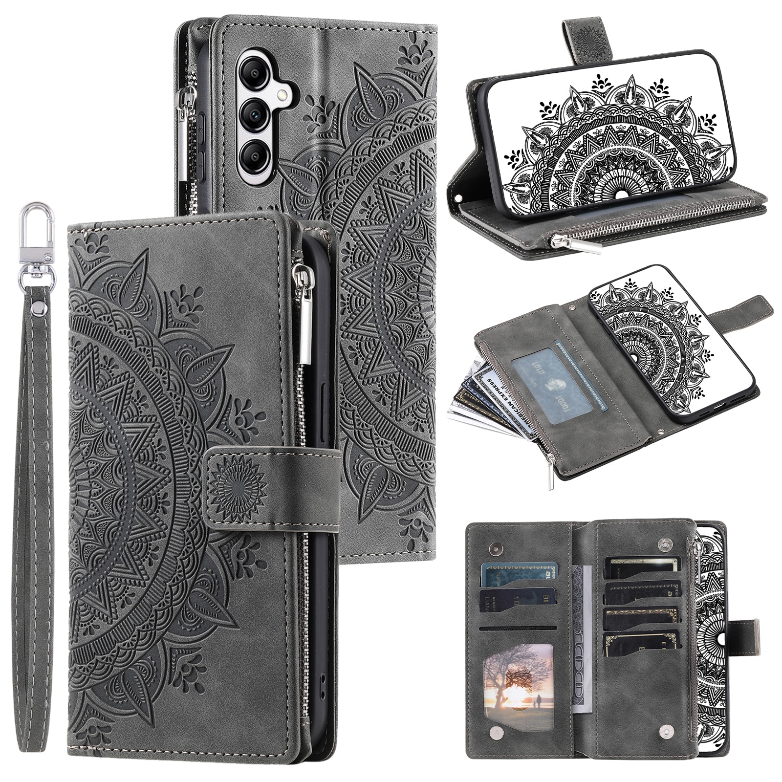 Samsung Galaxy S25 FE Portemonnee tas Mandala, Grijs
