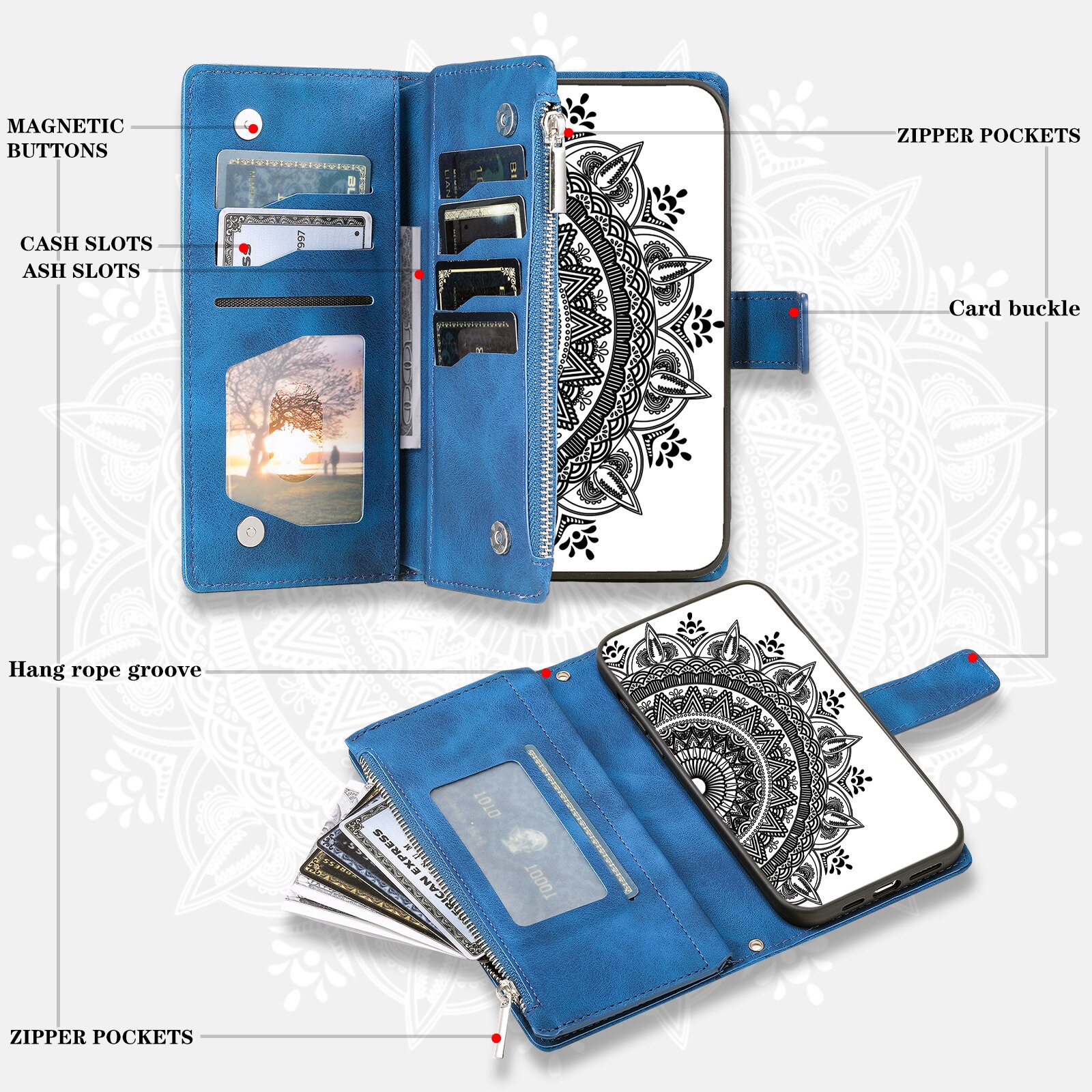 Samsung Galaxy S25 FE Portemonnee tas Mandala, Blauw