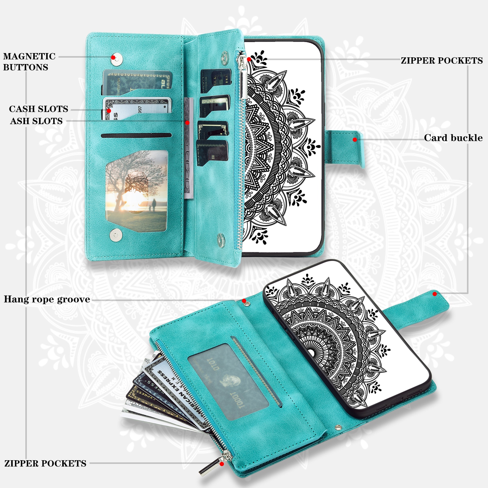 Samsung Galaxy S25 FE Portemonnee tas Mandala, Groen