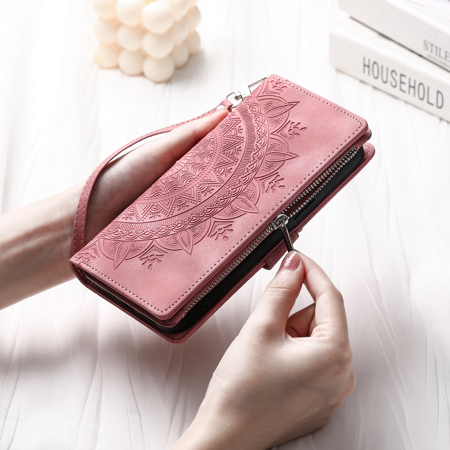 Samsung Galaxy S25 FE Portemonnee tas Mandala, Roze
