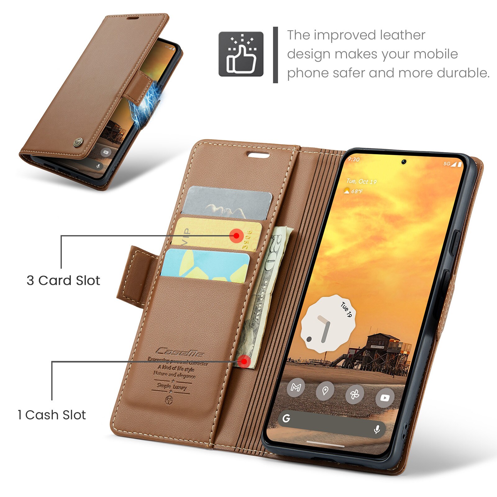 RFID blocking Slim Bookcover Hoesje Google Pixel 10 Pro Bruin