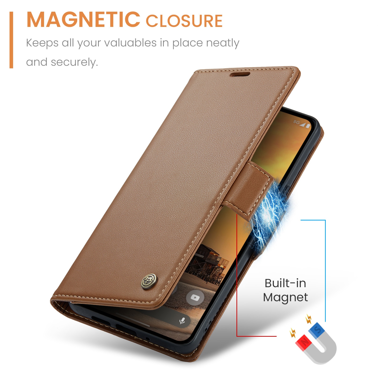 RFID blocking Slim Bookcover Hoesje Google Pixel 10 Pro Bruin