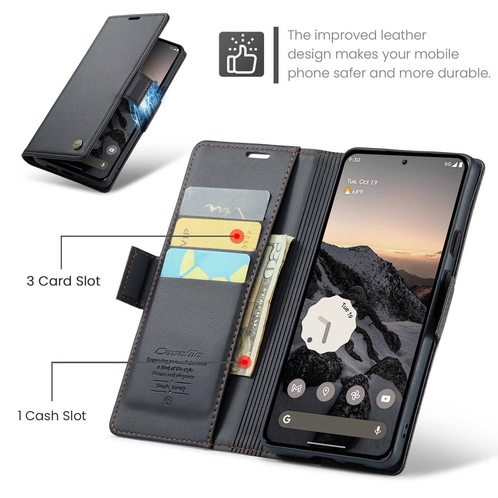 RFID blocking Slim Bookcover Hoesje Google Pixel 10 Pro Zwart
