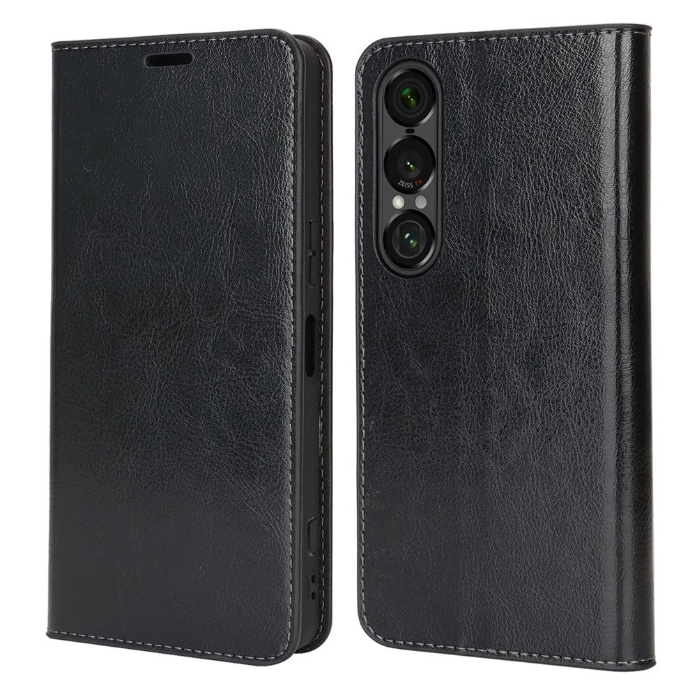 Sony Xperia 1 VII Mobielhoesje Echt Leer Zwart