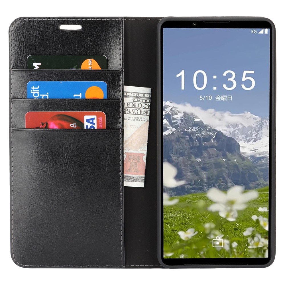 Sony Xperia 1 VII Mobielhoesje Echt Leer Zwart