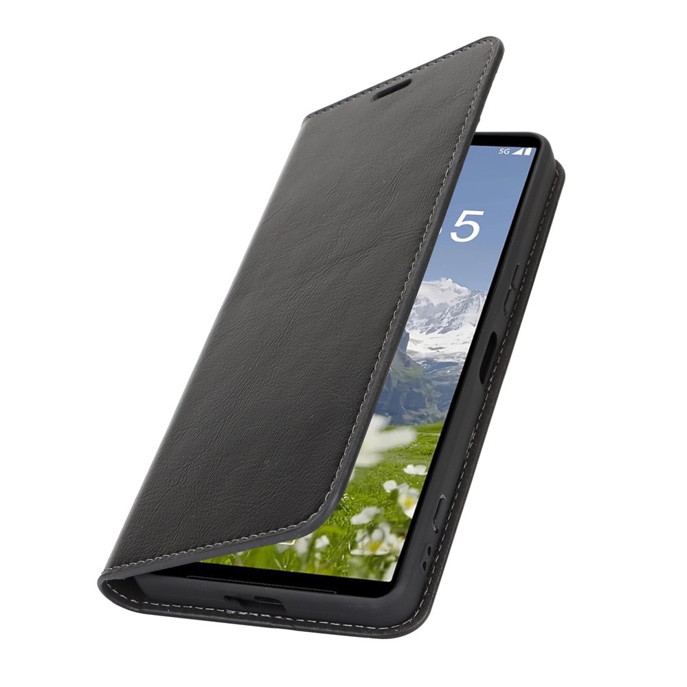 Sony Xperia 1 VII Mobielhoesje Echt Leer Zwart